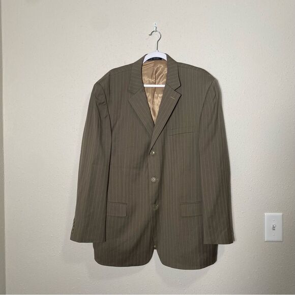 Andrew Fezza 100% Wool Brown Pinstriped Blazer Men's Size 46 R - Picture 10 of 10